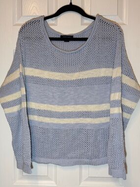 Sanctuary Light Blue & Cream Striped Open-Knit Pullover